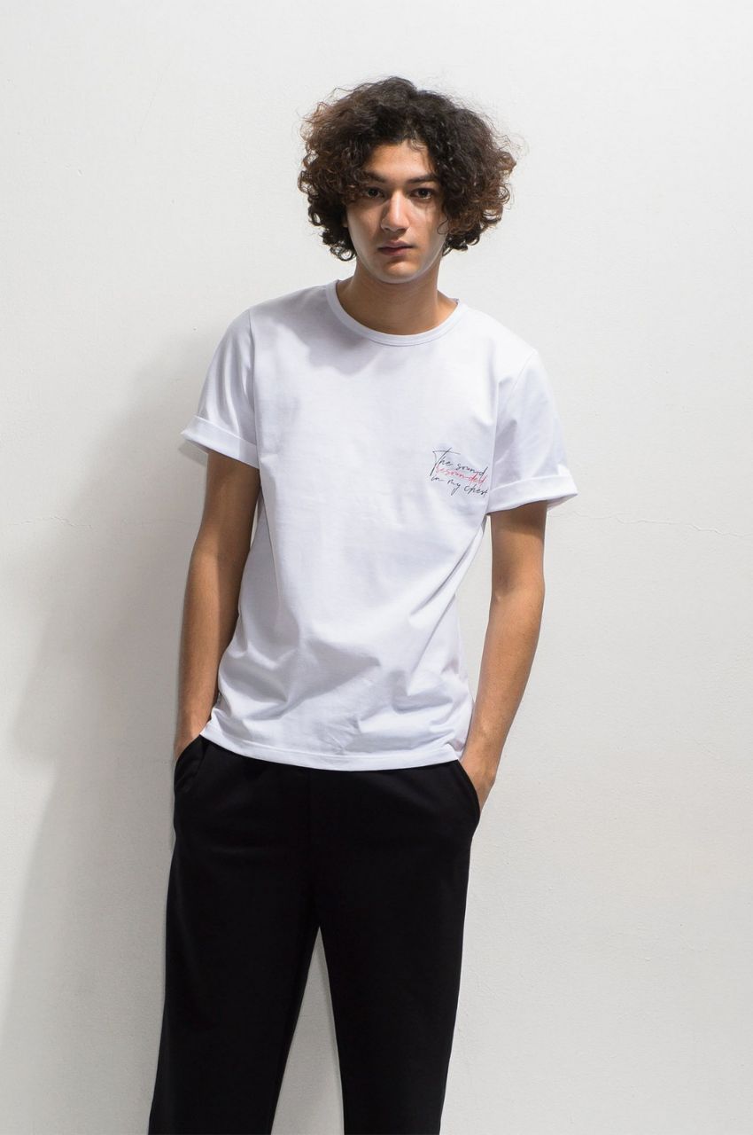 Message chest ROLL UP jersey TEE WHITE /メッセージロゴ レギュラーフィット ロールアップカットソー
