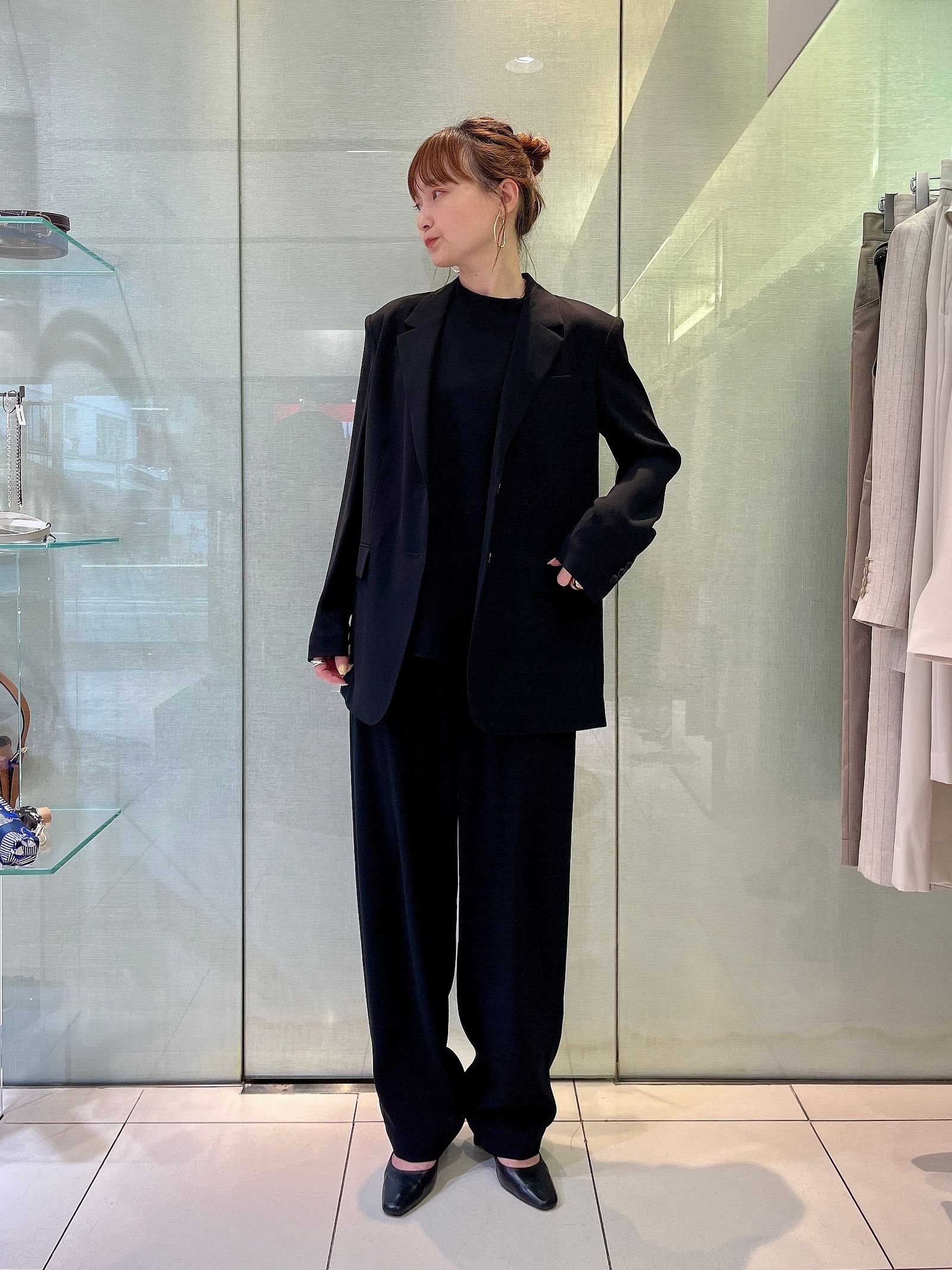 Satin Crepe Straight Blazer(ブラック) / トリアセテート / ウォッシャブル / 01-5204102