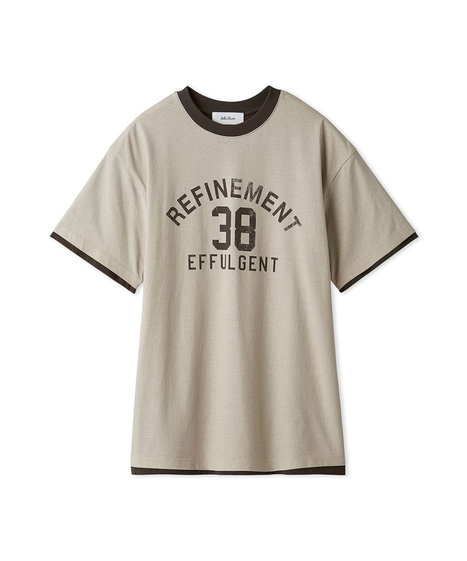 オーバーサイズプリントリンガーTシャツ (BEG) 綿 / ロゴプリント / 肌触り滑らか / 手洗可 /09WCT254035