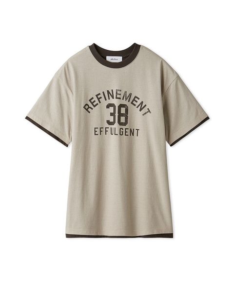 オーバーサイズプリントリンガーTシャツ (BEG) 綿 / ロゴプリント / 肌触り滑らか / 手洗可 /09WCT254035