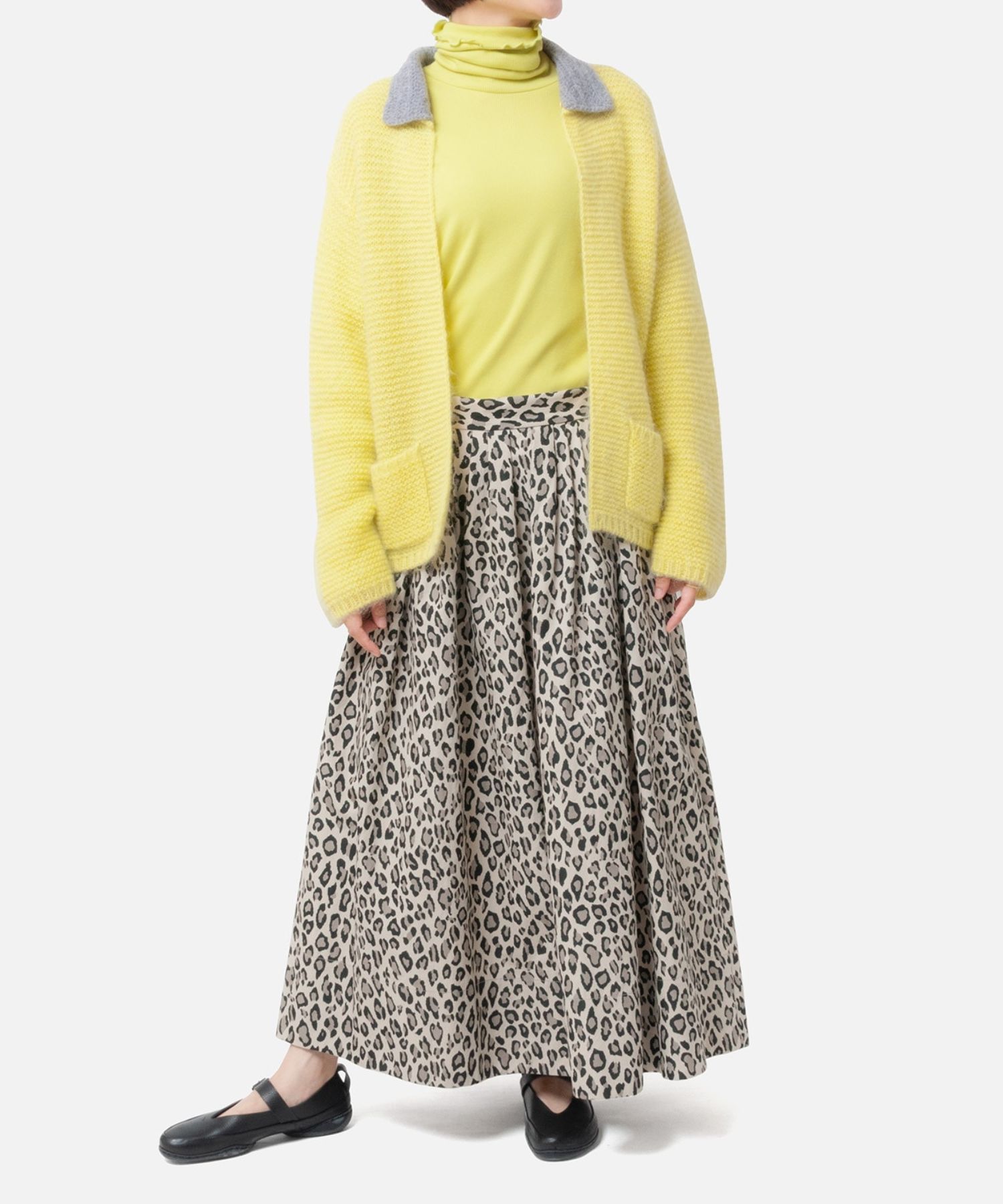 [Harriss × Keiko Okamoto] Cut-rib long turtleneck sweater ( Lemon Yellow )綿 / ロングタートルネック / メローロック / 手洗可 / OK252-45231