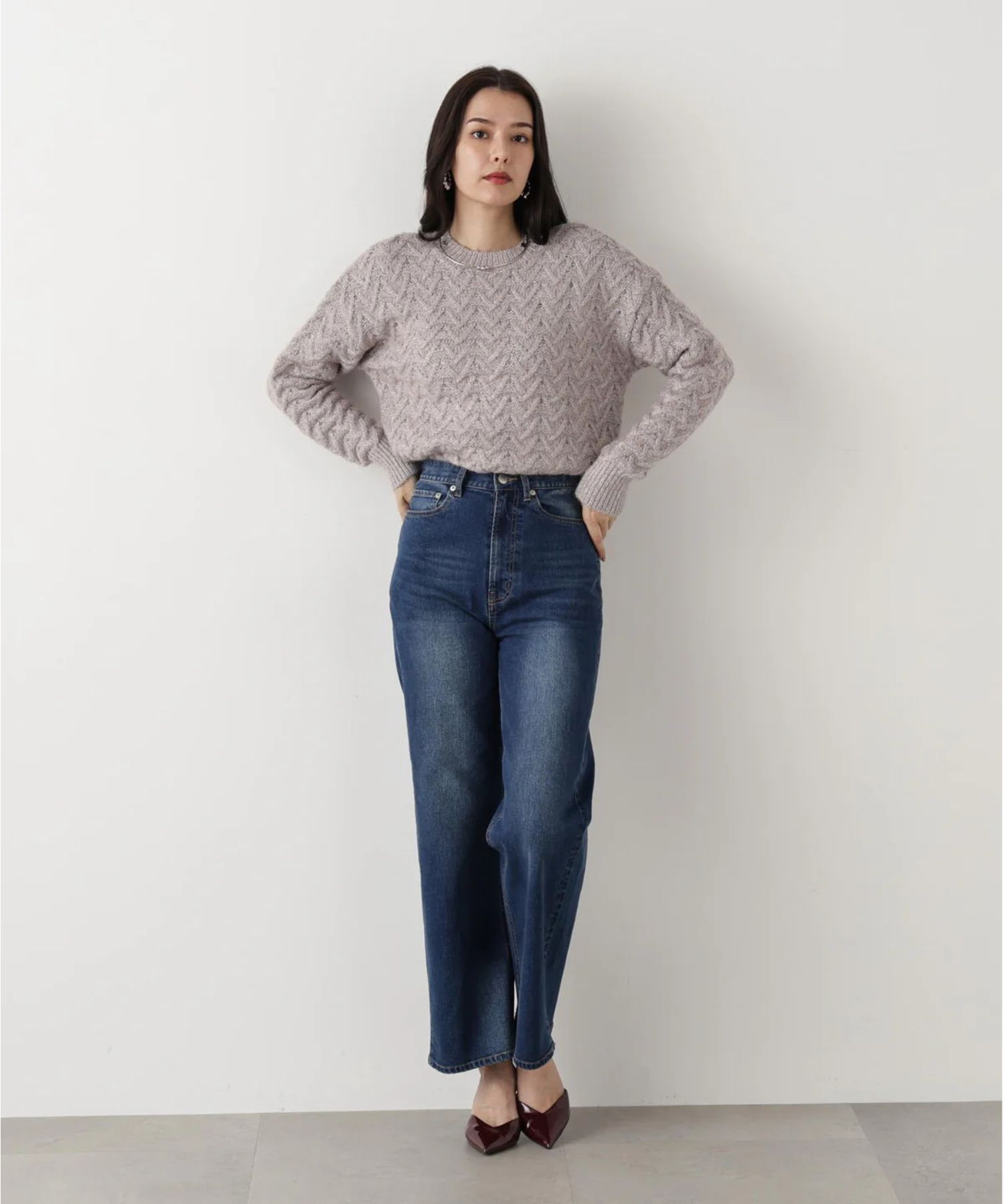 ラメケーブルニットプルオーバー(ピンク)ナイロン / 裏地なし / ストレッチあり / 0315270112