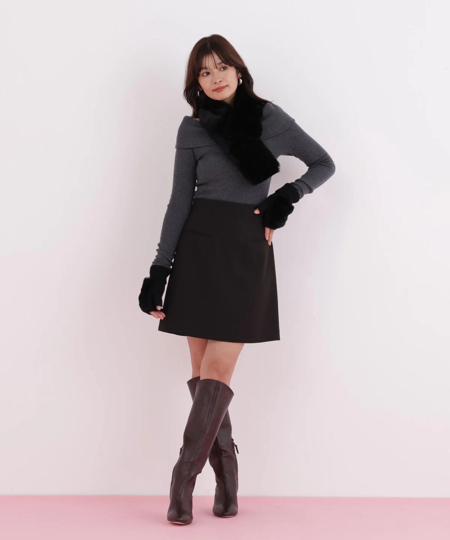 ファーストール&グローブ(ブラック)ポリエステル / ストールにクリップ仕様 /  0315298100