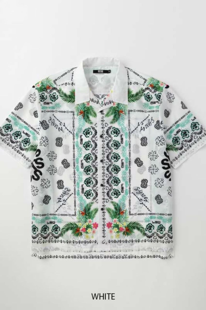 BANDANNA GRAPHIC SHIRTS (WHITE) ポリエステル  / オープンカラー / バンダナプリント / 手洗い可 / 15030