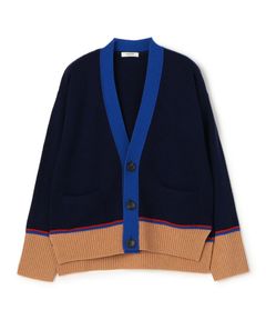 NZ LAMBS Vネックカーディガン ( ネイビー系 ) ウール / ドロップショルダー / 伸縮性有り / 柔らかい / 12-02-54-02205