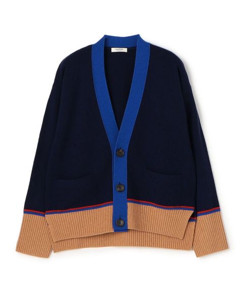 NZ LAMBS Vネックカーディガン ( ネイビー系 ) ウール / ドロップショルダー / 伸縮性有り / 柔らかい / 12-02-54-02205