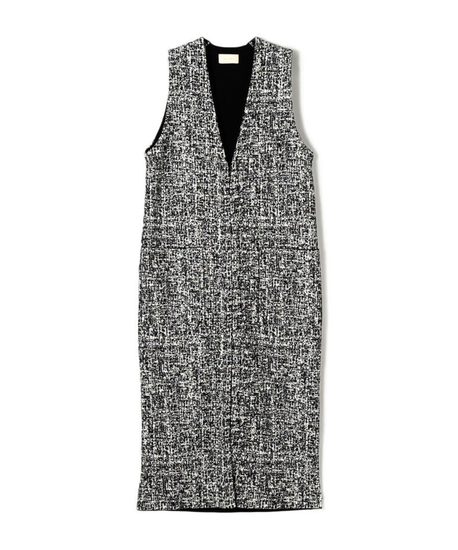 ツートーンジャカード Vネックロングジレ ( グレー系 ) ウール / ストレッチ / 透け感無し / 裏地無し / 手洗可 / 22-06-61-06013