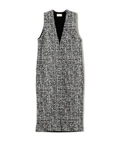 ツートーンジャカード Vネックロングジレ ( グレー系 ) ウール / ストレッチ / 透け感無し / 裏地無し / 手洗可 / 22-06-61-06013