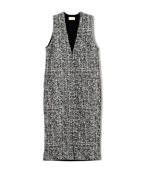 ツートーンジャカード Vネックロングジレ ( グレー系 ) ウール / ストレッチ / 透け感無し / 裏地無し / 手洗可 / 22-06-61-06013