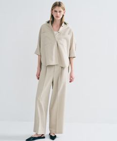 ウォッシャブルドライサップワイドパンツ(シャンブレーベージュ) ポリエステル / サスペンダー付き / ハイウエスト / センタープレス / バックスタイルゴム / PRUVLM0401