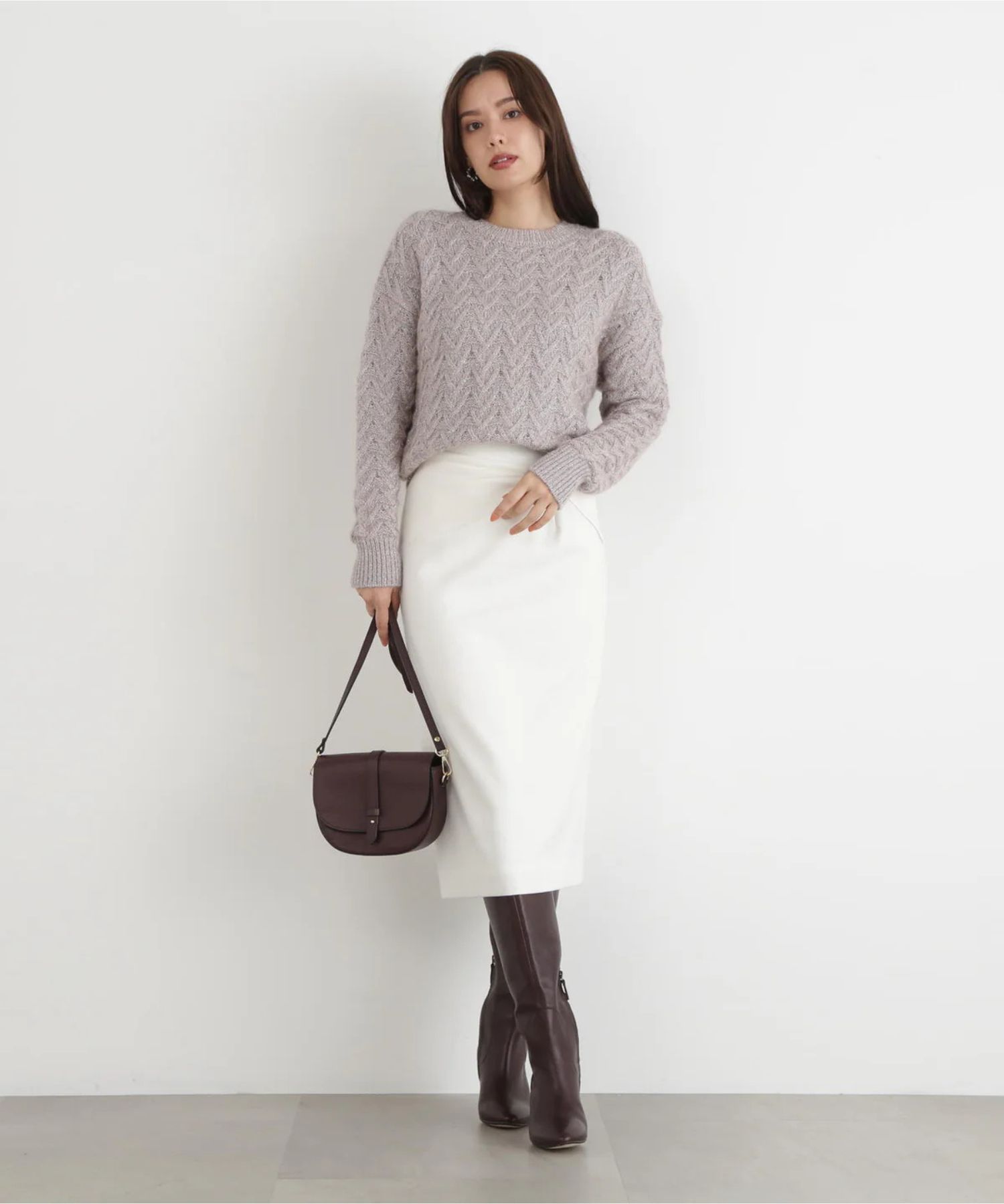 ラメケーブルニットプルオーバー(ピンク)ナイロン / 裏地なし / ストレッチあり / 0315270112