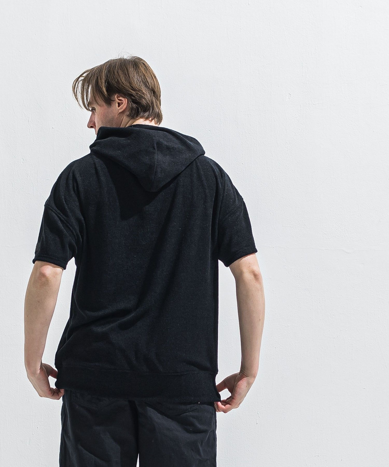 PILE HALF HOODIE (BLACK) コットン / オーバーサイズ / ドロップショルダー / 手洗可 / RC40-C-003