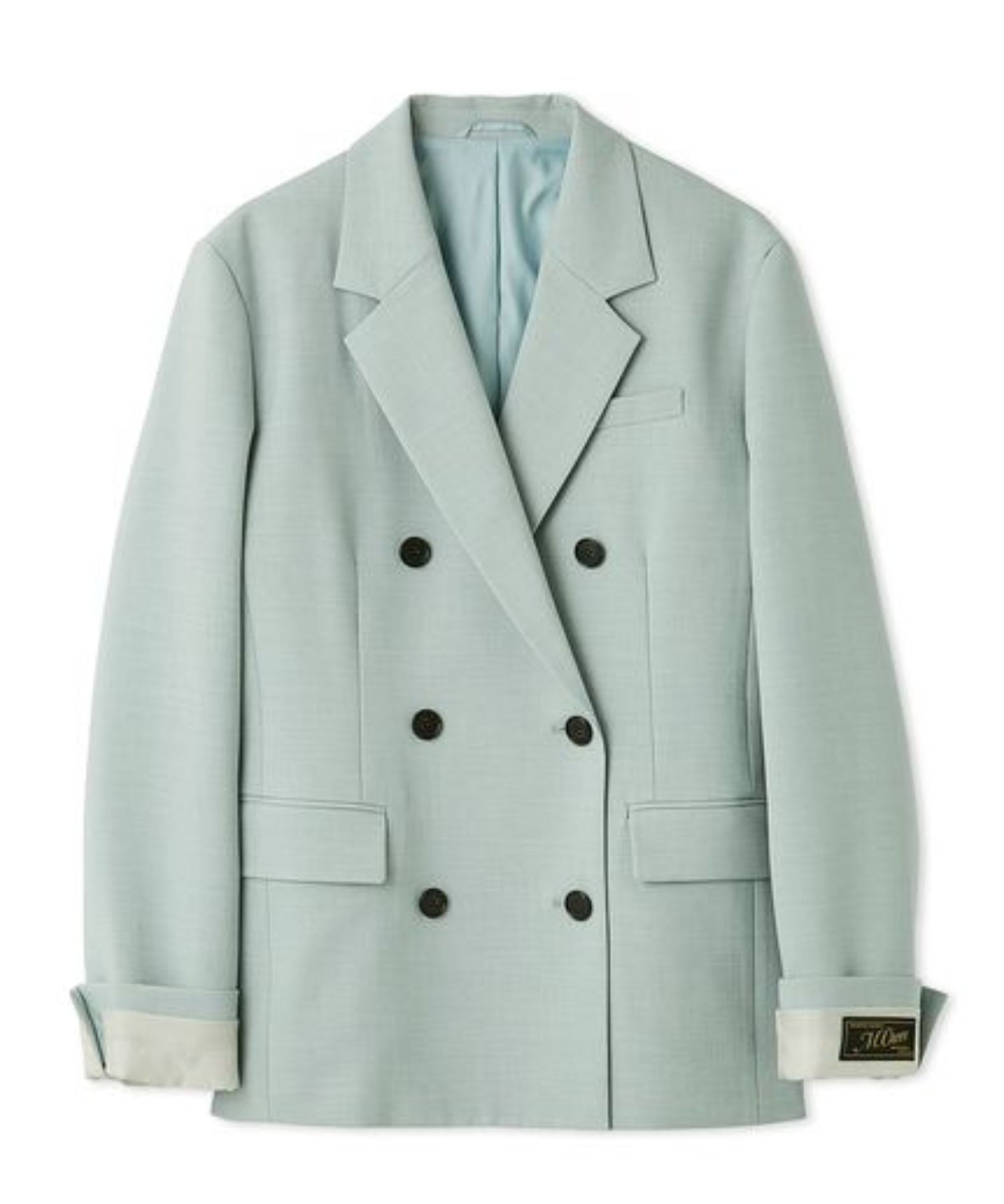 ターンバックダブルブレストジャケット( LBLU)ポリエステル / 裏地付き / ボクシーシルエット / 袖口ネーム付き /  09WFJ255068