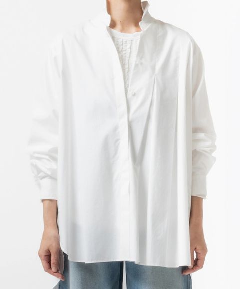 Pleated Shirt (オフホワイト()  セルロース /  ステンカラー/ タック / 吸湿速乾性 / 手洗可 / FS262-03007