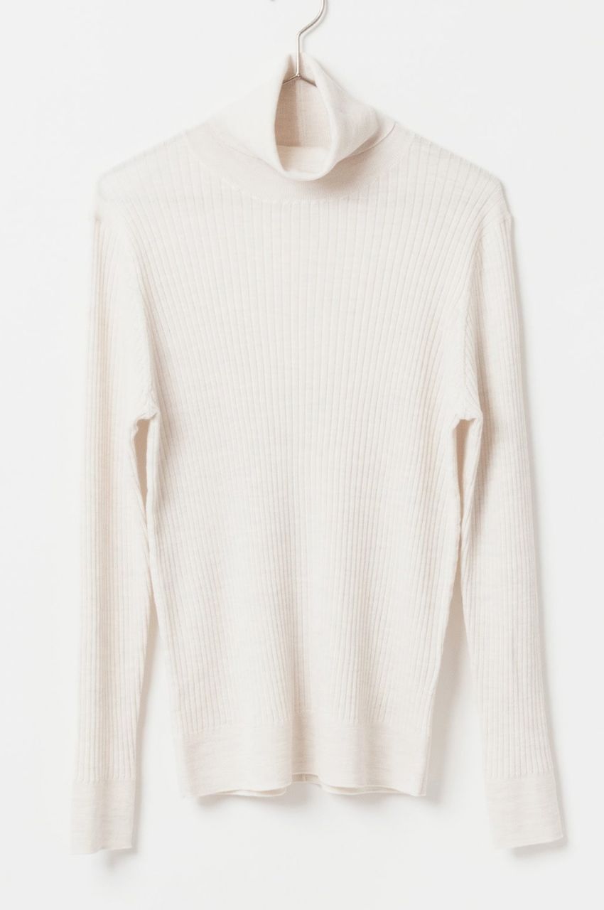 Turtleneck Rib Knit (オフホワイト) 毛 / フィット感有り /Biella Yarn/ 柔らかい   /FN242-11451