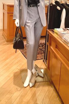 シャイニーピンポイント テーパードパンツ (ブルーグレー) ウール / 滑らか /裏地有り