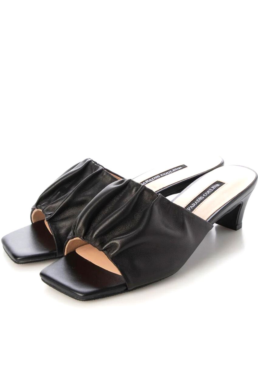 SQUARE TOW GATHER MULE SANDALS / スクエアトウギャザーミュールサンダル
