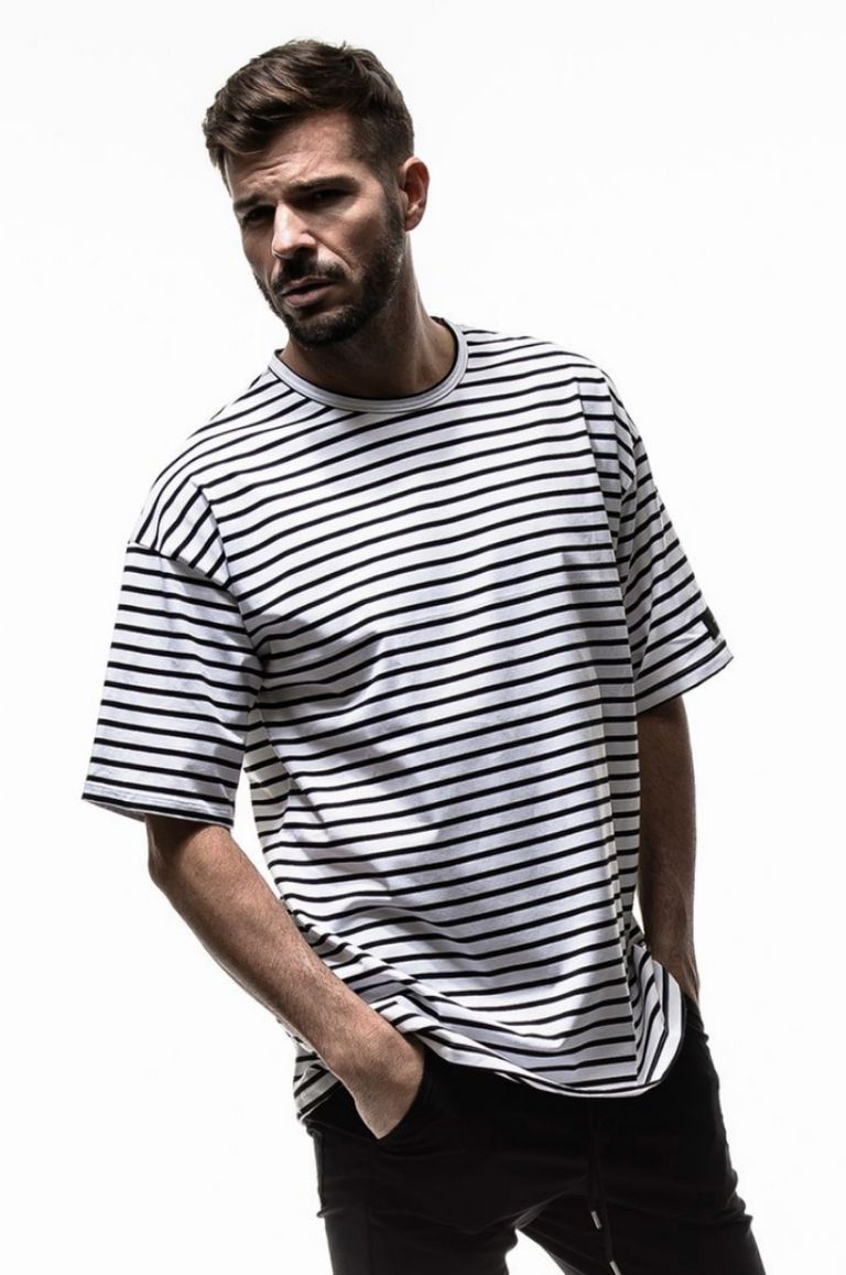 オーバーサイズ クルーネックカットソー / loose jersey tee / ボーダー(細ピッチ) - ボーダー(細ビッチ) - 1