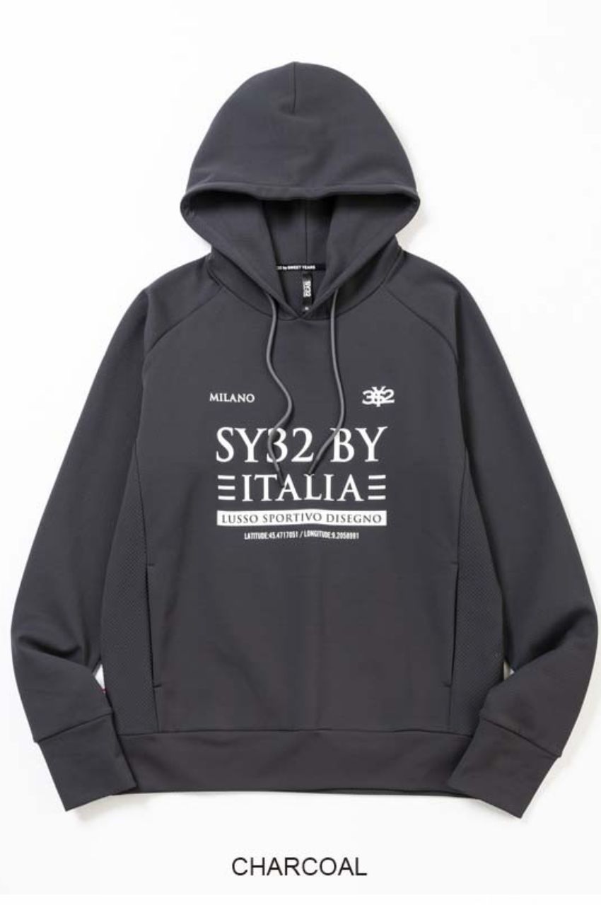 SPIRAL KNIT P/O HOODIE  (チャコール) ポリエステル/ ロゴプリント / 軽量 / セットアップ対応 / 15010