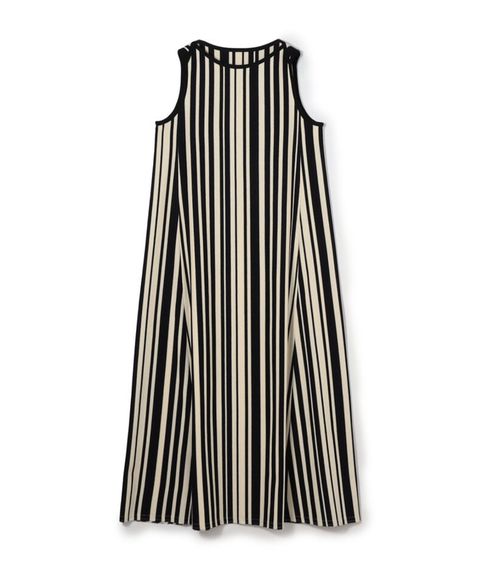 ランダムストライプラッセル ノースリーブワンピース (ネイビー) コットン / 透け感無し / 裏地無し / 手洗可/ 12-06-62-06432