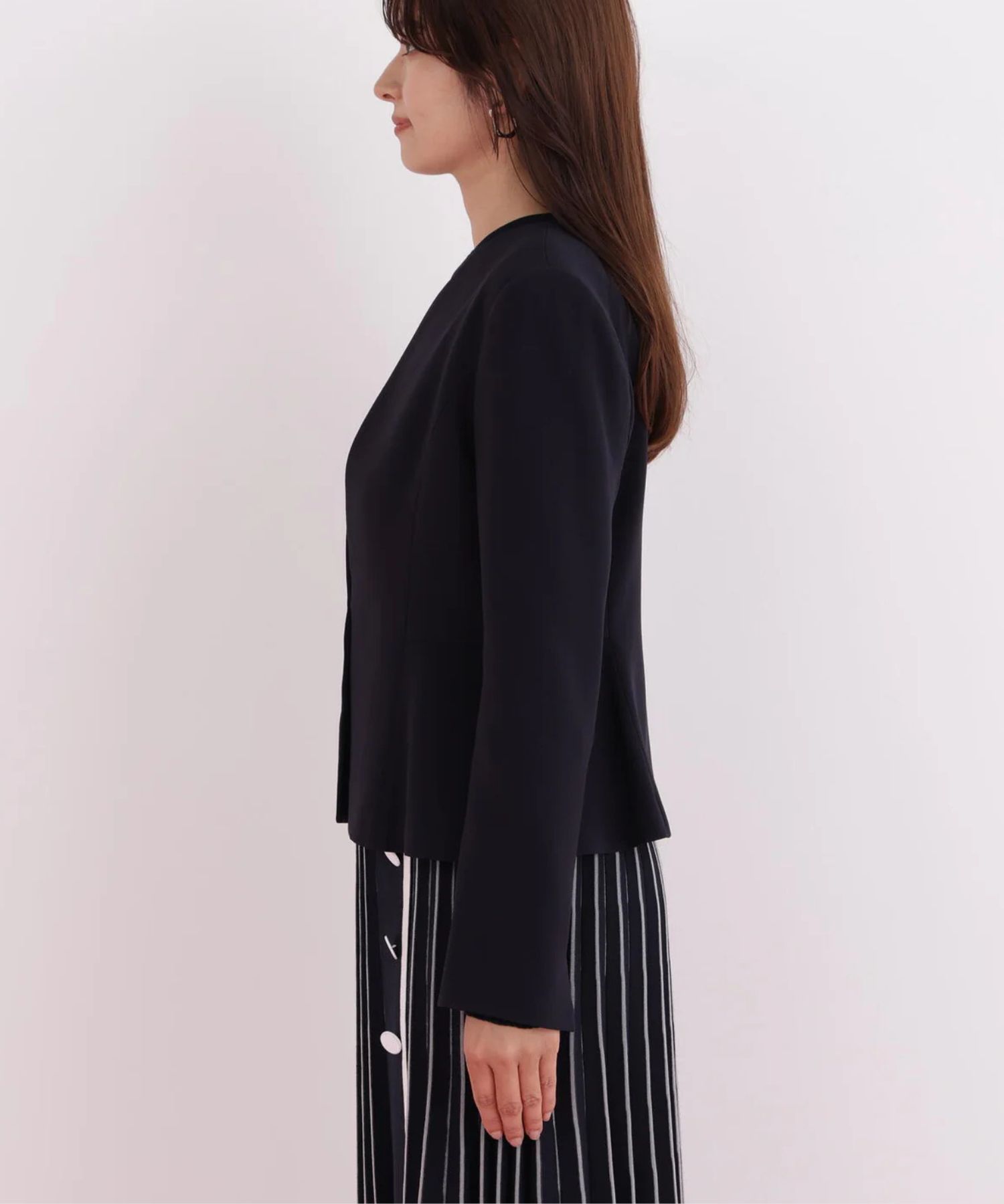 キーネックペプラムジャケット (ネイビー)アセテート / ストレッチなし / 裏地付き / 前ホックあき / 肩パットあり / 0316150112