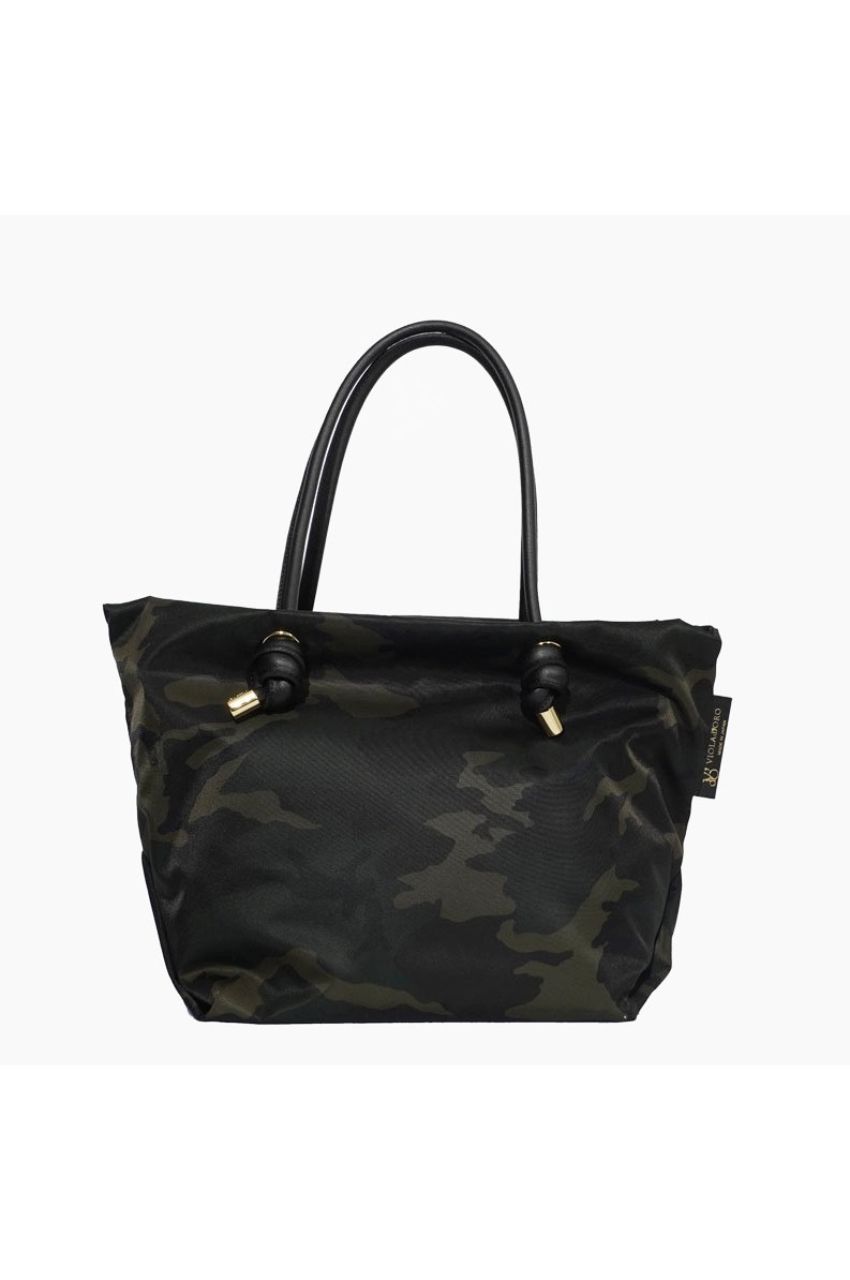 BIANCA / V-2186（Military × Black）ノットハンドルプリントナイロントート Mサイズ（ミリタリー / ブラック）ナイロン / 牛床革 / イタリアンレザー / ビアンカ / トートバッグ / 撥水 / 軽量 / ファスナー開閉 /  A4入る【正規販売店】