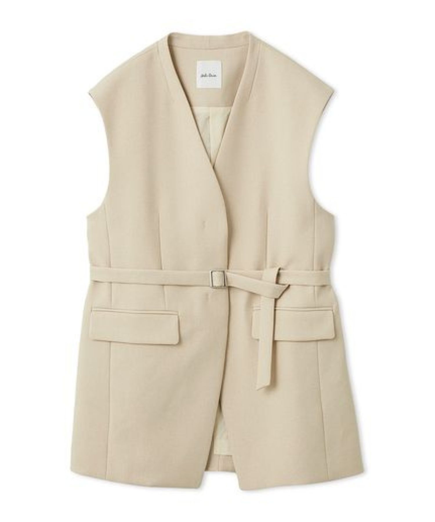 共ベルト付きオーバーサイズノーカラーベスト(IVR) ポリエステル / 共布ベルト付き / 比翼仕立て / オーバーサイズ / 裏地有り / 09WFV261013