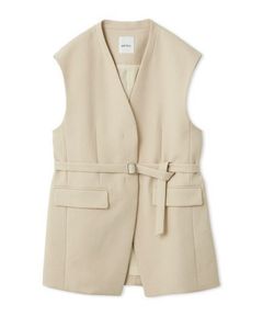 共ベルト付きオーバーサイズノーカラーベスト(IVR) ポリエステル / 共布ベルト付き / 比翼仕立て / オーバーサイズ / 裏地有り / 09WFV261013