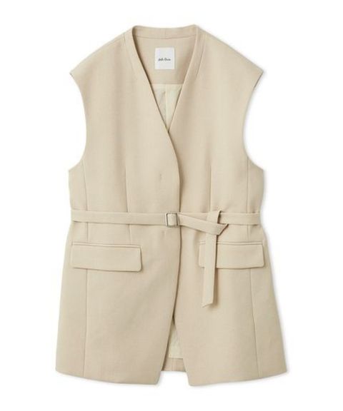 共ベルト付きオーバーサイズノーカラーベスト(IVR) ポリエステル / 共布ベルト付き / 比翼仕立て / オーバーサイズ / 裏地有り / 09WFV261013