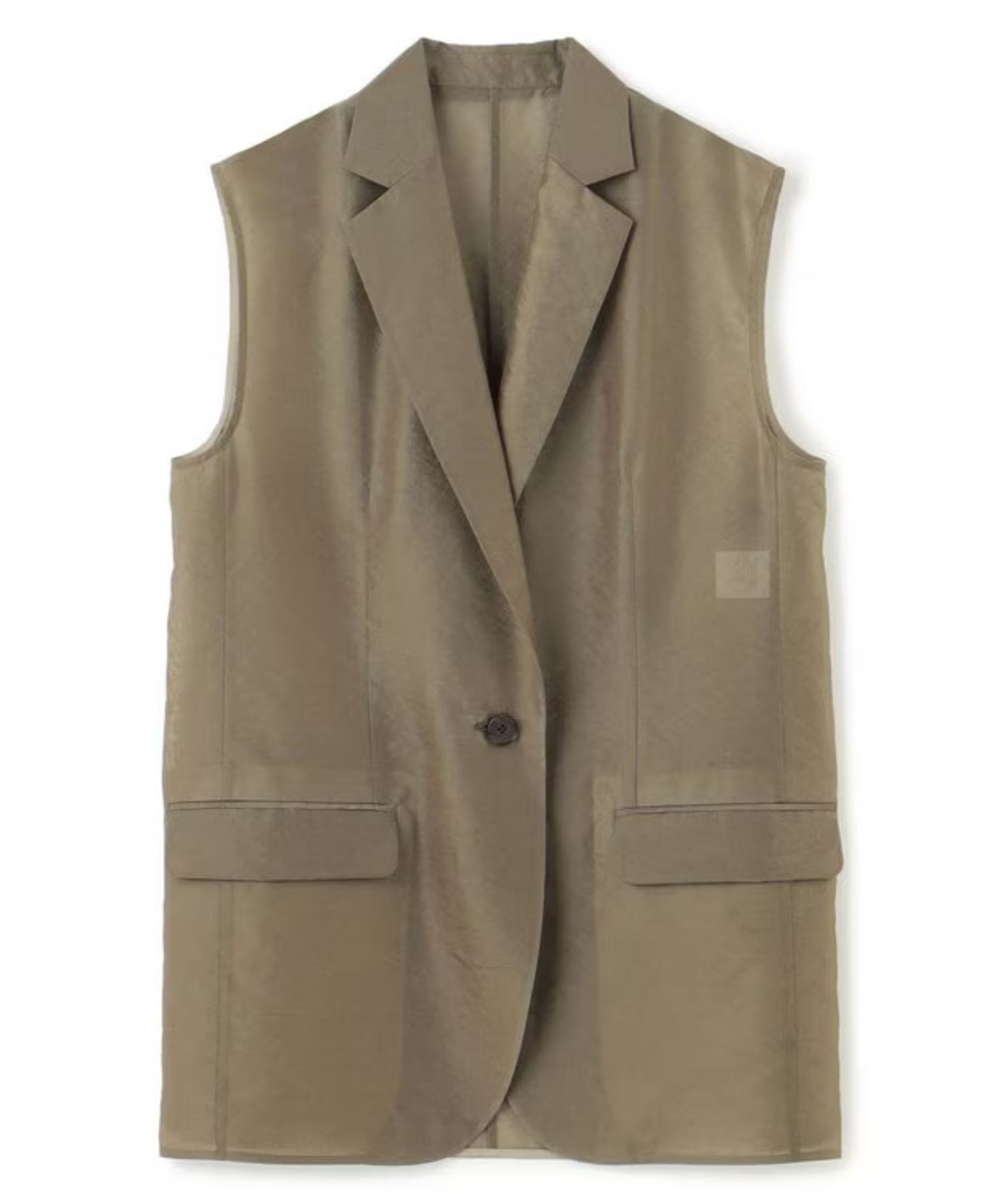 シアーオーガンジーテーラードジレ(カーキベージュ) ポリエステル / シングルジレ / VRUVGA0811