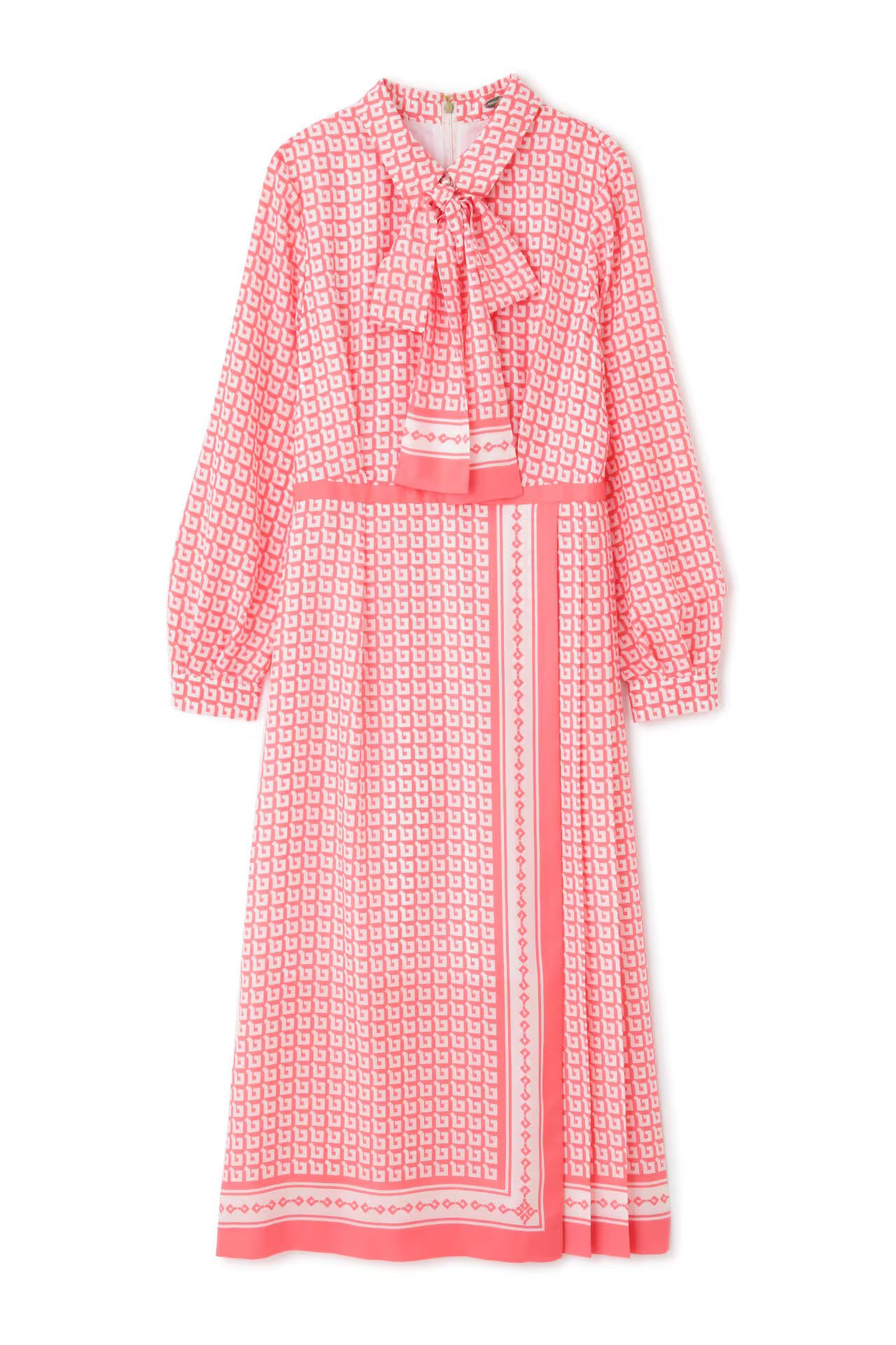 [URBAN PRECIOUS] ジオメトリックプリントワンピース (ピンク) / ポリエステル 100% / 裏地付き / 共布リボン付 / 0315140111