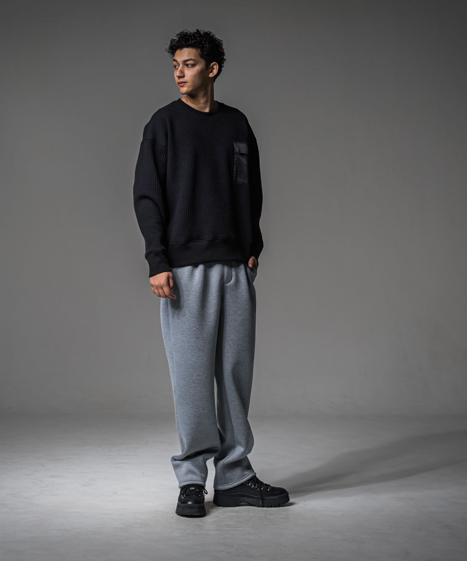 Stripe quilting drop trainer (NAVY) コットン /   ストレッチスウェット / 胸ポケットサテン / キルティング / RC37-C-003
