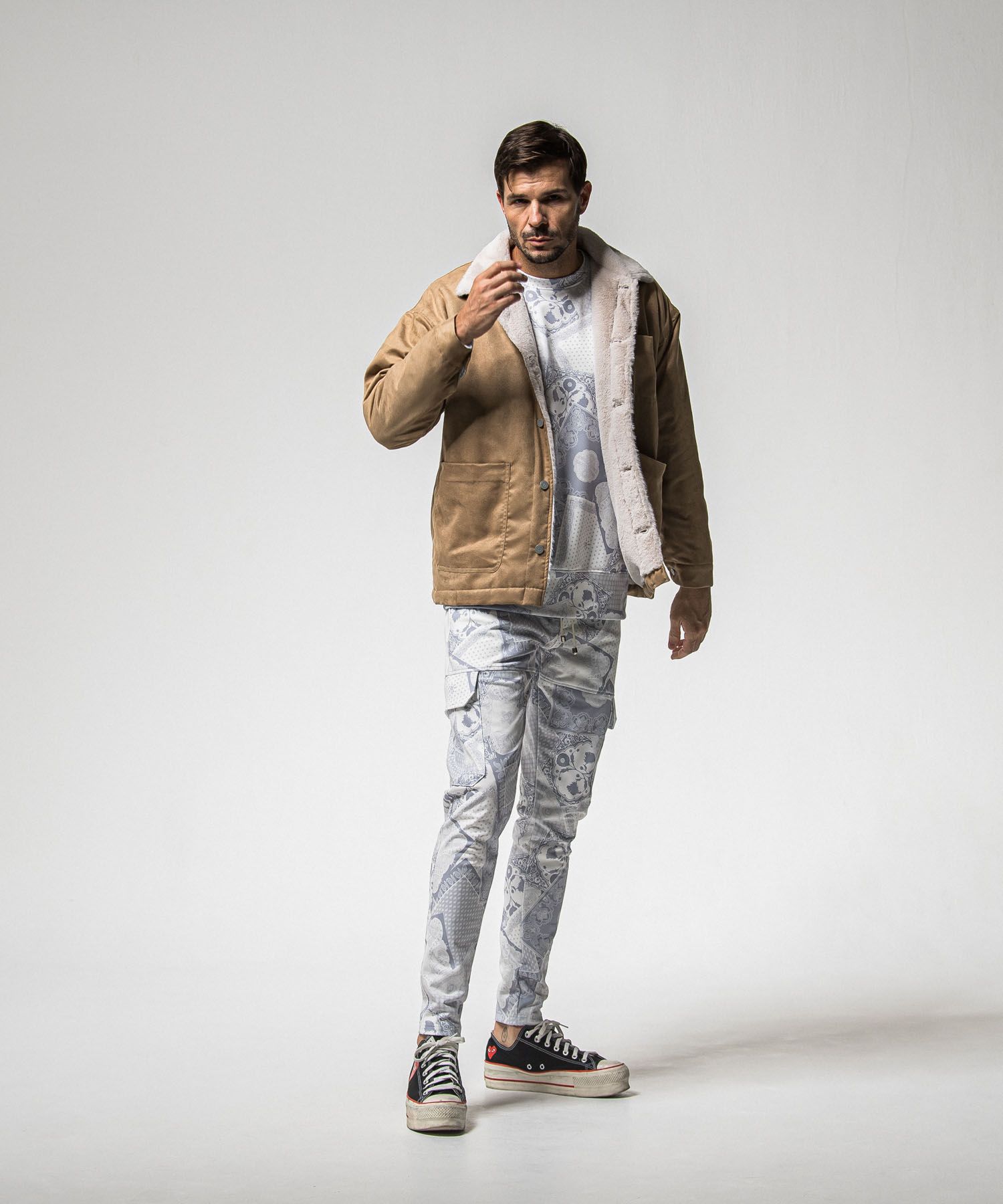 paisley back fleece drop trainer ( GREY) ポリエステル / ペイズリー柄 / 裏起毛 / ストレッチ / RC38-C-008