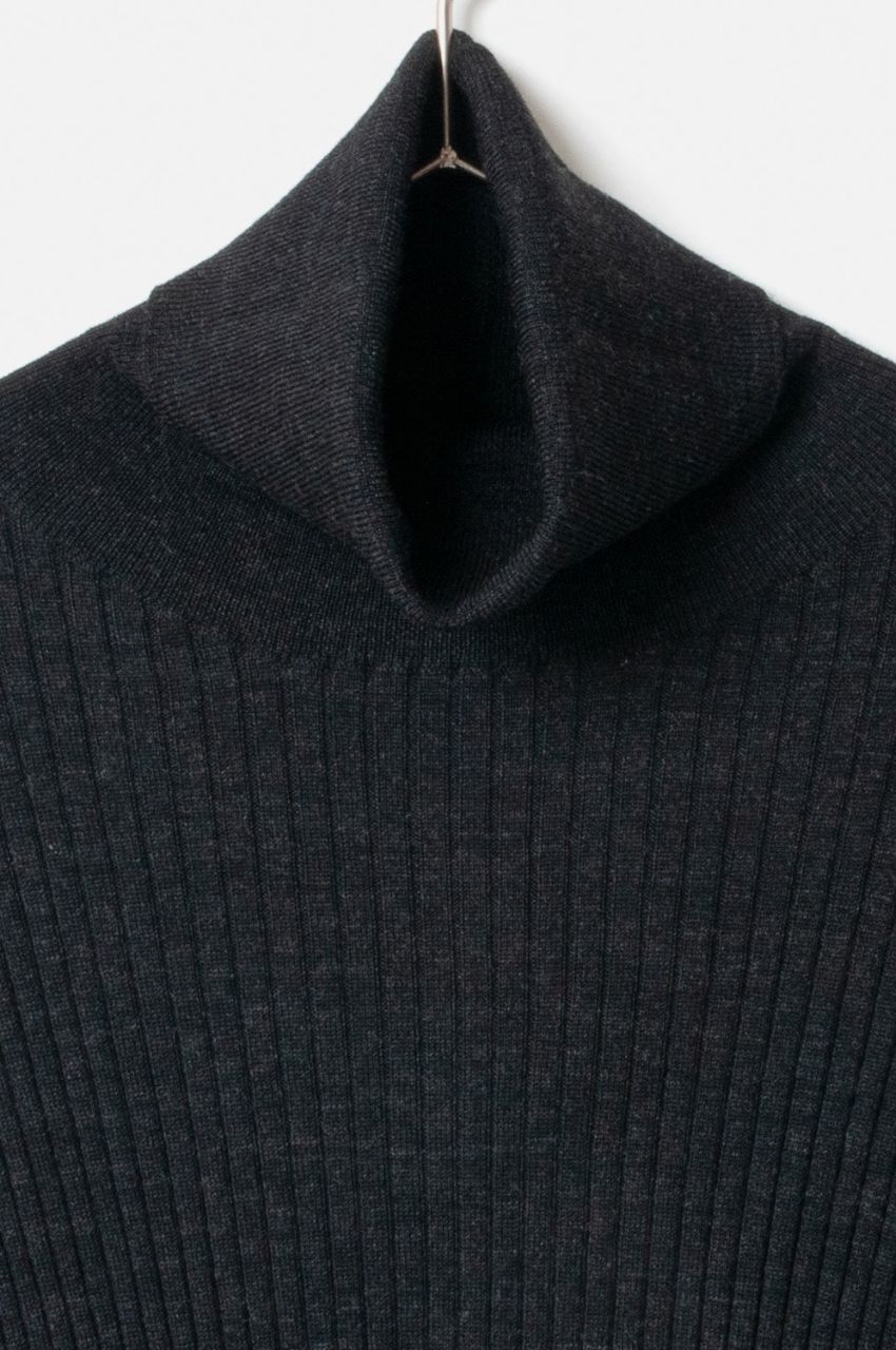 Turtleneck Rib Knit (チャコールグレー) 毛 / フィット感有り /Biella Yarn/ 柔らかい   /FN242-11451
