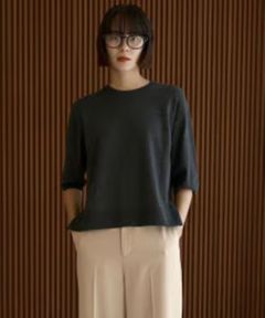 マイビューティ ハーフスリーブ ニット(チャコール ) レーヨン / UVカット/ 抗菌防臭 / ボクシーシルエット / ウォッシャブル / KRUMGA0225