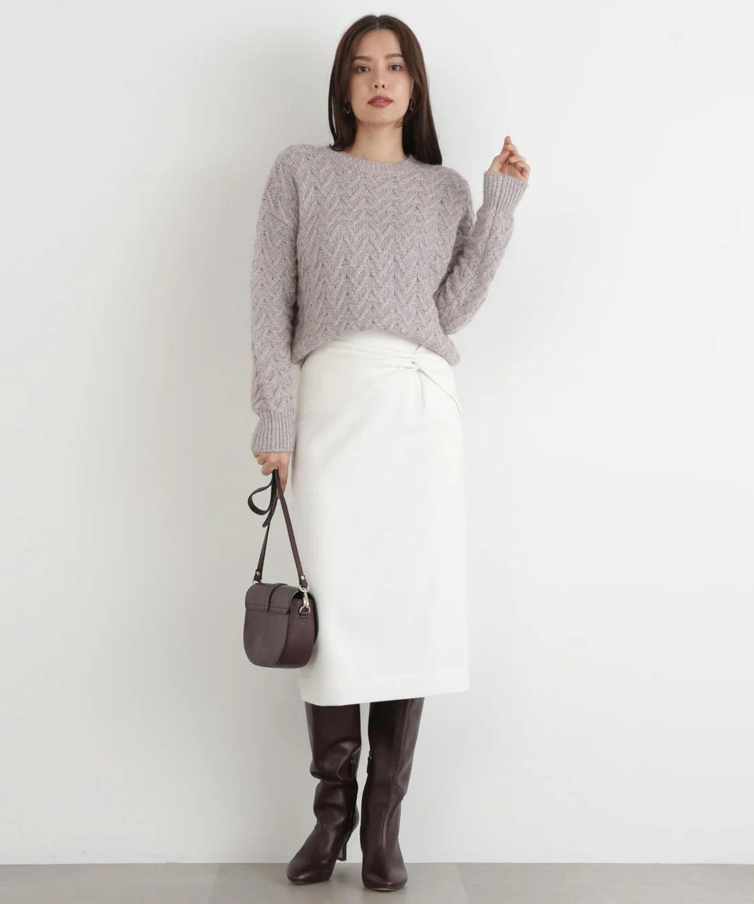 クロスウエストジャージスカート(ホワイト)毛 / 裏地付き / 後ファスナーあき / 後ベンツあり / 0315220107