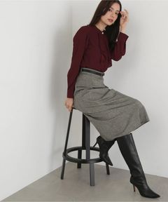 クラシカルツイードレザーベルト付きスカート(ブラック)毛 / 裏地あり / 合皮ベルト付き / 脇ファスナー / 0315220121