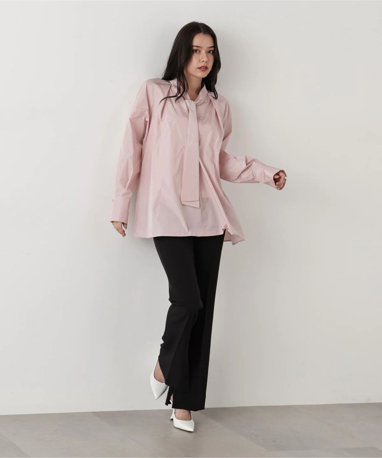 タックフレアボウブラウス(ローズピンク)ポリエステル100% / 手洗い可 / 形状記憶 / 0315210105