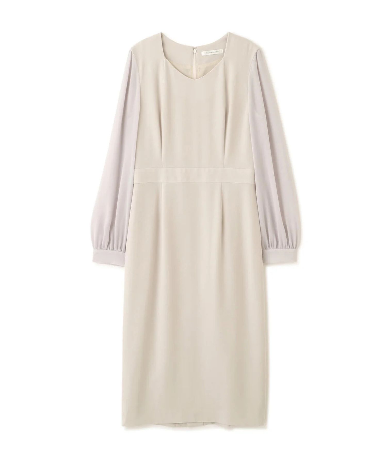 ダイヤモンドネックコンビワンピース(ベージュ)アセテート / ストレッチなし / 身頃裏付き / 後ファスナー / 後ろベンツあり / 膝が隠れる丈 / 0316140112