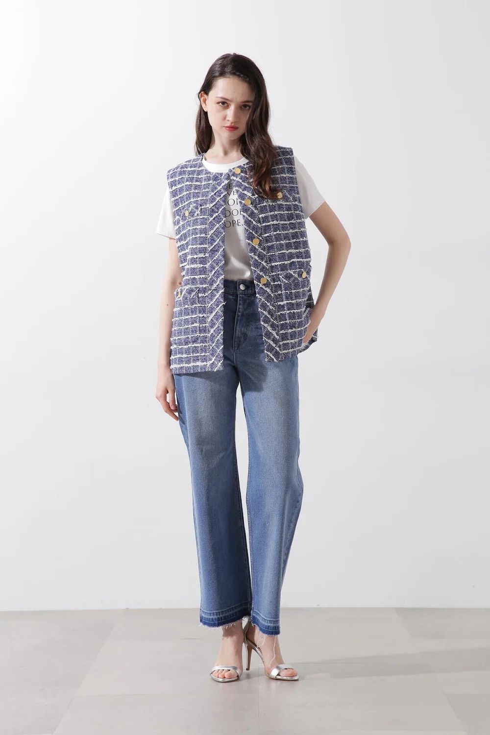 ツイードジレ (ブルー) / 綿 / ポリエステル / ボタン / 0315150205