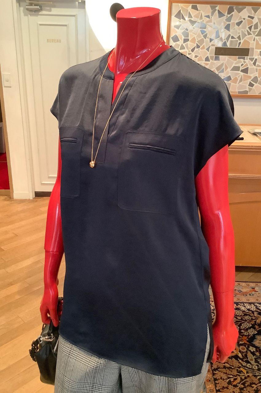 Crushed Satin PKT Popover N / クラッシュドサテンブラウス