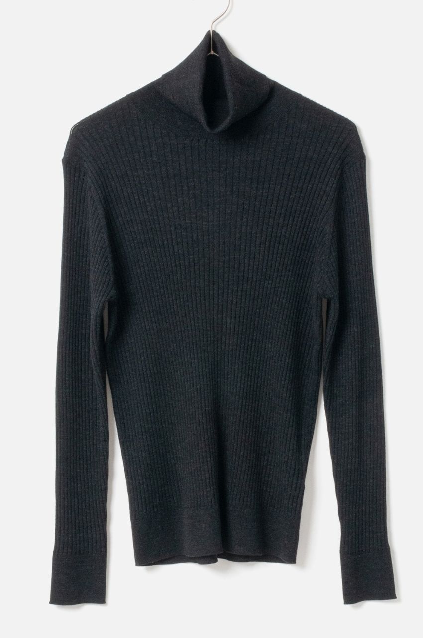 Turtleneck Rib Knit (チャコールグレー) 毛 / フィット感有り /Biella Yarn/ 柔らかい   /FN242-11451