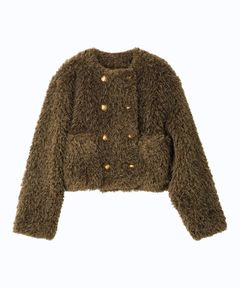 金釦フェイクファー短丈ジャケット (GRY) ポリエステル / ランダムファー / 短丈 / ノーカラー / 09WFJ255005