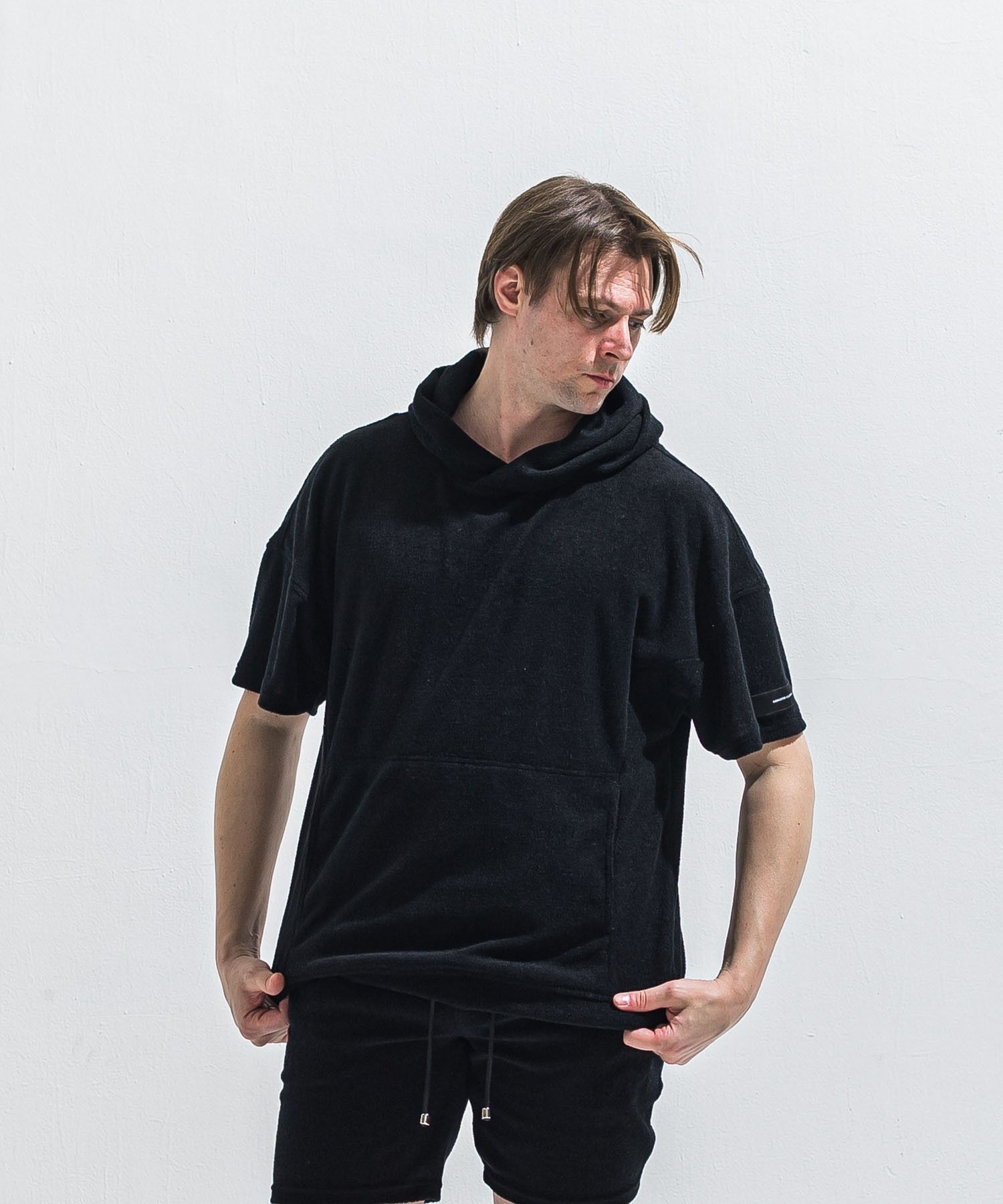 PILE HALF HOODIE (BLACK) コットン / オーバーサイズ / ドロップショルダー / 手洗可 / RC40-C-003