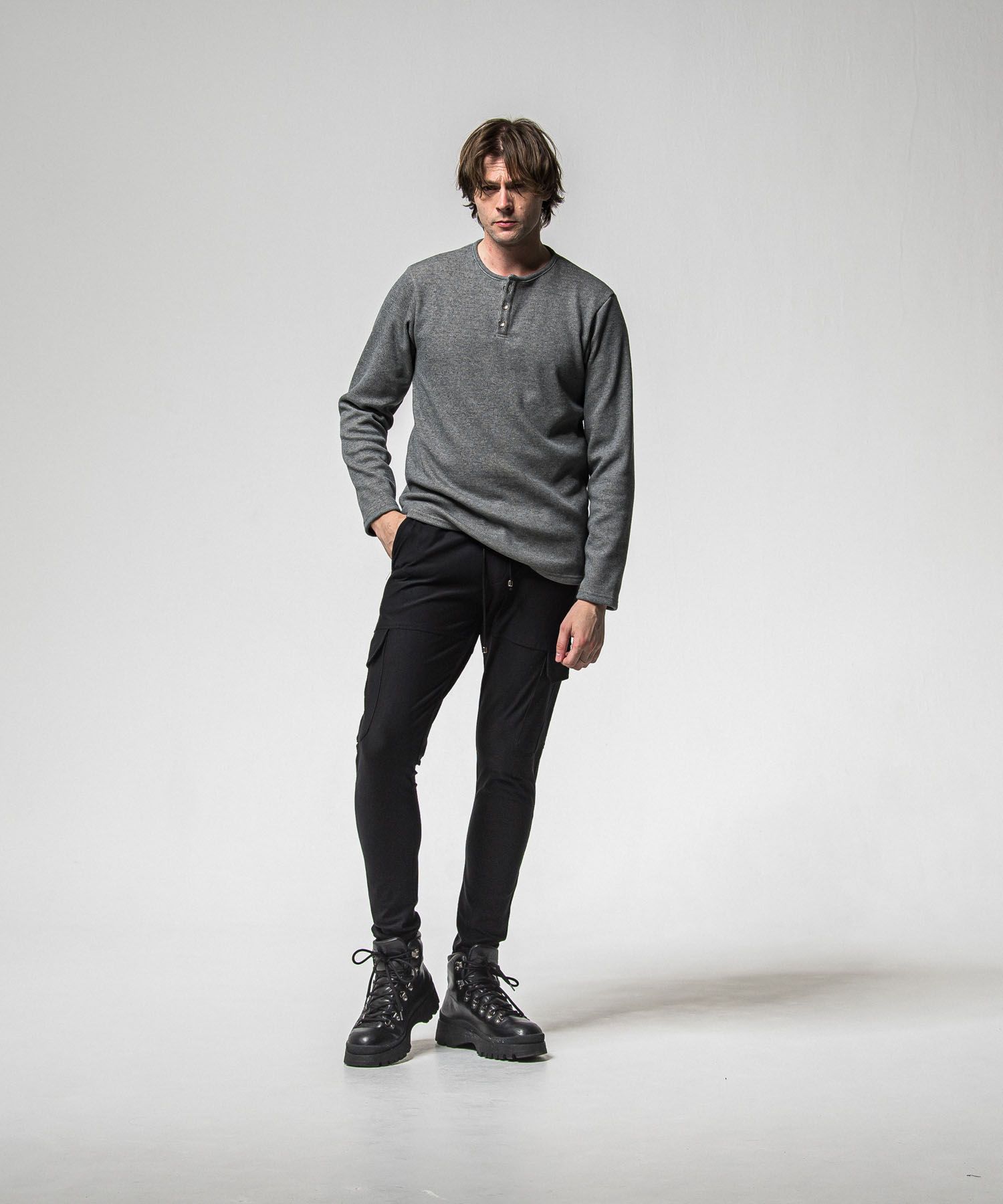 velours fleece thermal HENRY (GREY ) ポリエステル / 裏起毛 / コンチョボタン / 暖かい / RC38-C-003