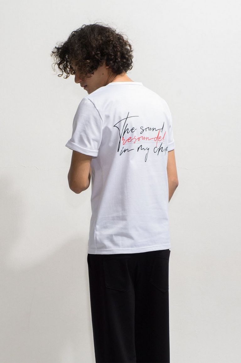 RESOUND CLOTHING - Message chest ROLL UP jersey TEE WHITE