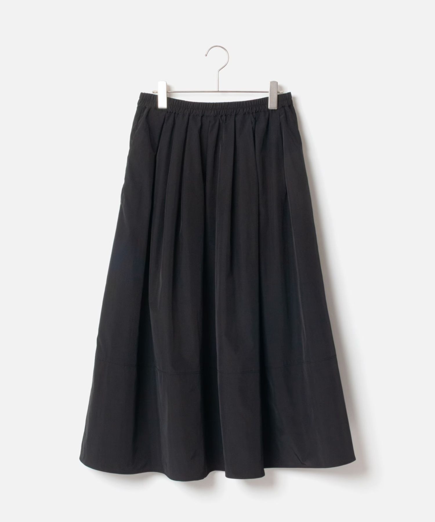 Tuck and Gathered Skirt (ブラック) ポリエステル / 軽量 / ウエストゴム / 手洗可 / FL262-01006
