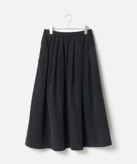 Tuck and Gathered Skirt (ブラック) ポリエステル / 軽量 / ウエストゴム / 手洗可 / FL262-01006