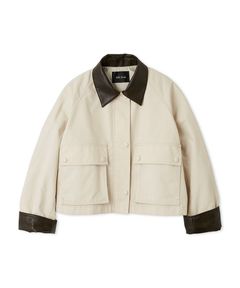 ショートテントシルエットハンティングジャケット ( IVR) 綿 /くるみボタン / ゆったりシルエット / レザー調の襟 /  09WFJ254149