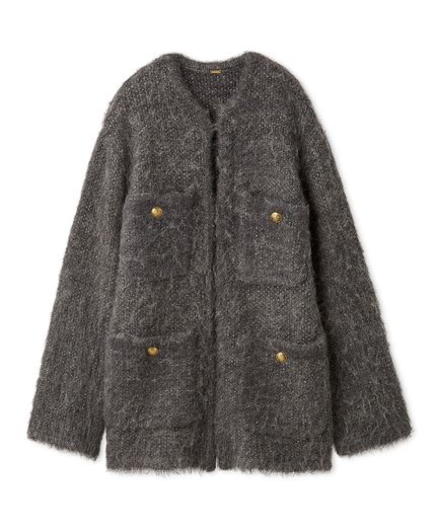 金釦ラメシャギーツイードニットジャケット ( GRY ) ポリエステルフィルム繊維 / ラメ /スパンコール / 金ボタン / 09WNJ255085